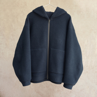 外套2305 烟灰色羊毛棉摇粒绒拉链连帽卫衣开衫 新冬款 云芝元