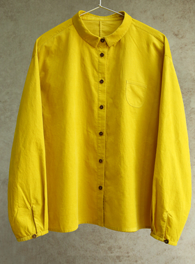 云芝元 设计师秋冬款黄色纯棉细灯芯绒翻领休闲衬衫2902-S