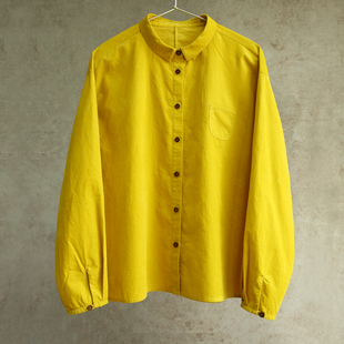 2902 黄色纯棉细灯芯绒翻领休闲衬衫 设计师秋冬款 云芝元