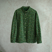 云芝元 0502 新冬款 进口绿色印花纯棉细灯芯绒彼得潘领休闲衬衫