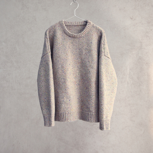 云芝元 冬新款美利奴羊毛羊驼毛花灰色横机针织圆领套头衫0104M