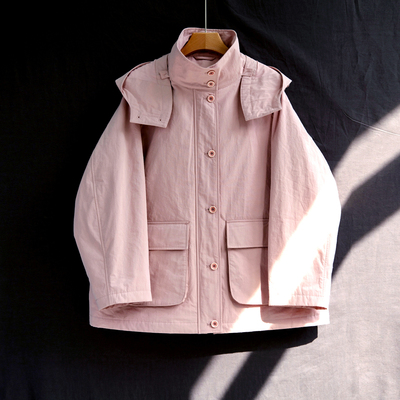 云芝元 设计师秋款菘粉高密棉简约舒适保暖轻薄连帽棉服2702-B