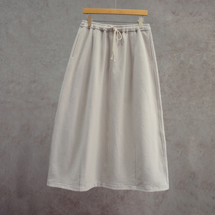 重工半裙 木棉灰白A字半身裙全松紧腰经典 云芝元 设计师新春款