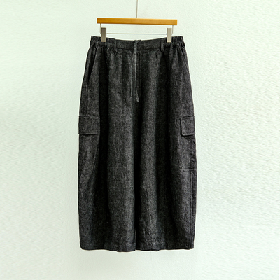 云芝元 设计师秋款纯亚麻元青单宁清爽透气肥腿工装九分裤0706-B