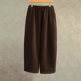 0302M 深咖色牦牛绒抓绒针织全松紧腰直筒卫裤 云芝元 设计师新冬款