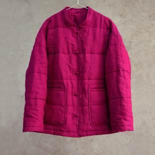 棉服0207 紫色纯汉麻立领微落肩对襟中式 设计师新冬款 云芝元