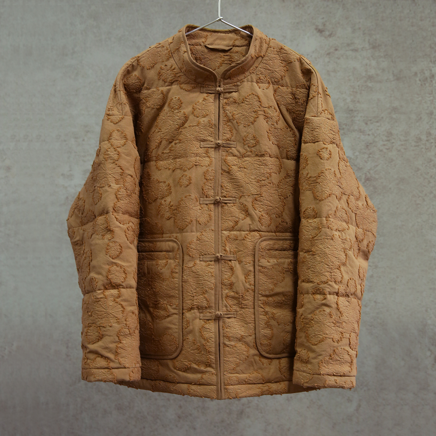 云芝元 设计师新冬款陶土色全棉剪花立领微落肩对襟中式棉服0502S