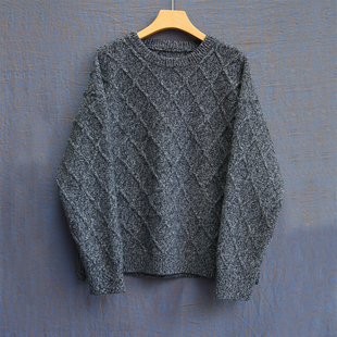 纯羊毛黑灰花色套头菱形格横机针织外套1222 云芝元 设计师冬款