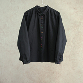 云芝元 0205M 文艺气质女士衬衫 冬款 进口亚麻棉日晒干黑色抽褶长袖