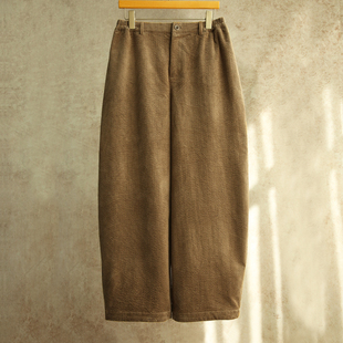 1208 浅咖色灯芯绒牦牛绒棉半松紧腰直筒裤 设计师新冬款 云芝元