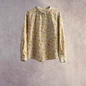 云芝元 0207M 抽褶气质女士衬衫 新冬款 进口亚麻棉黄麻印花翻领长袖