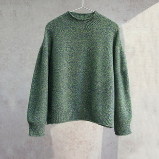 花绿色羊毛粗织桂花针套头高领卷边针织毛衣1117 云芝元 25冬款