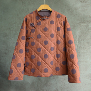 斜襟盘扣棉衣1301M 棉服方方圆圆波点中式 云芝元 进口秋冬款