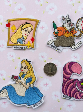 爱丽丝刺绣布贴兔子徽章时尚羽绒服贴布补洞补丁龙骧包贴花柴郡猫