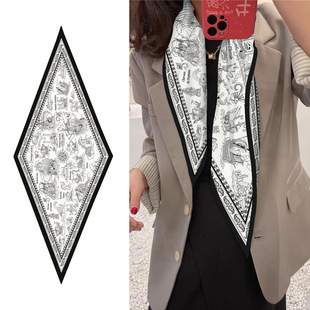 122 45cm欧美斜纹菱形巾仿真丝慵懒海山乐园丝巾围巾护颈系脖领巾