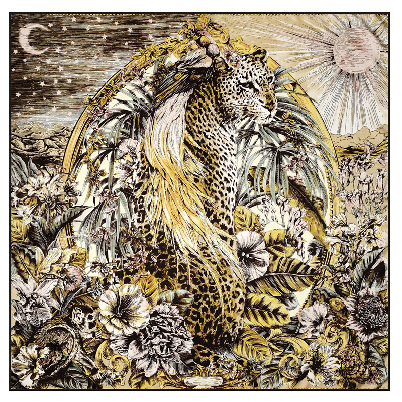 新款手工卷边丝巾女90cm斜纹绸方巾花卉花豹印花时尚围巾披肩头巾