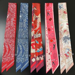 欧美新款 饰长条飘带缠绑包包丝巾小领巾 窄丝带女士仿真丝斜纹绸装