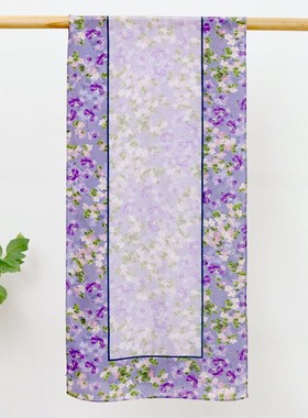 紫色薰衣草真丝双绉丝巾春夏薄围巾桑蚕丝绸防晒小披肩长领巾高级