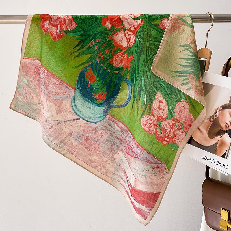 68cm小方巾棉质感油画文艺小丝巾