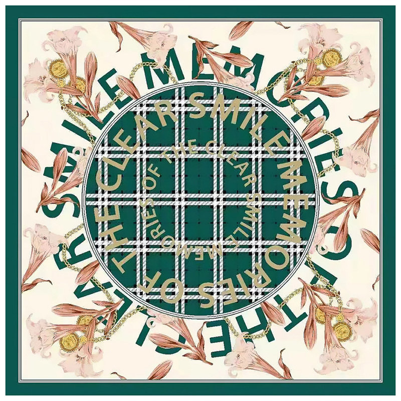 欧式仿真丝田园清新90cm大方巾装饰时尚印花字母百合花丝巾披肩女