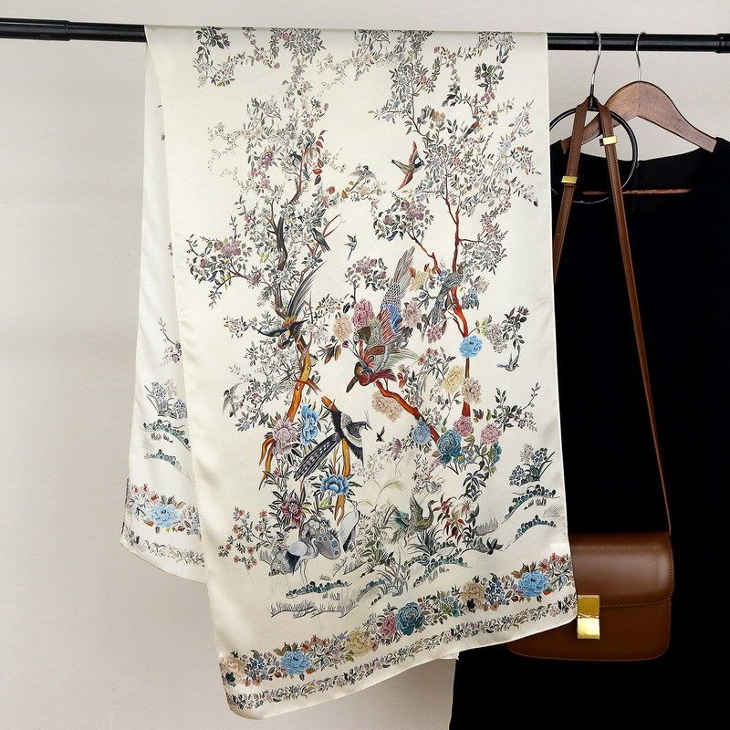 170*53cm国潮真丝长巾桑蚕丝素绉缎丝巾喜上眉梢印花围巾旗袍披肩,服饰配件/皮带/帽子/围巾,围巾/丝巾/披肩,淘宝优惠券,粉丝福利购,淘宝优惠卷