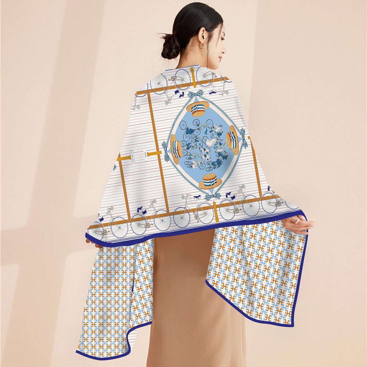 180*70cm长丝巾韩版自行车帽子女士新丝缎双层大长巾时尚搭配披肩