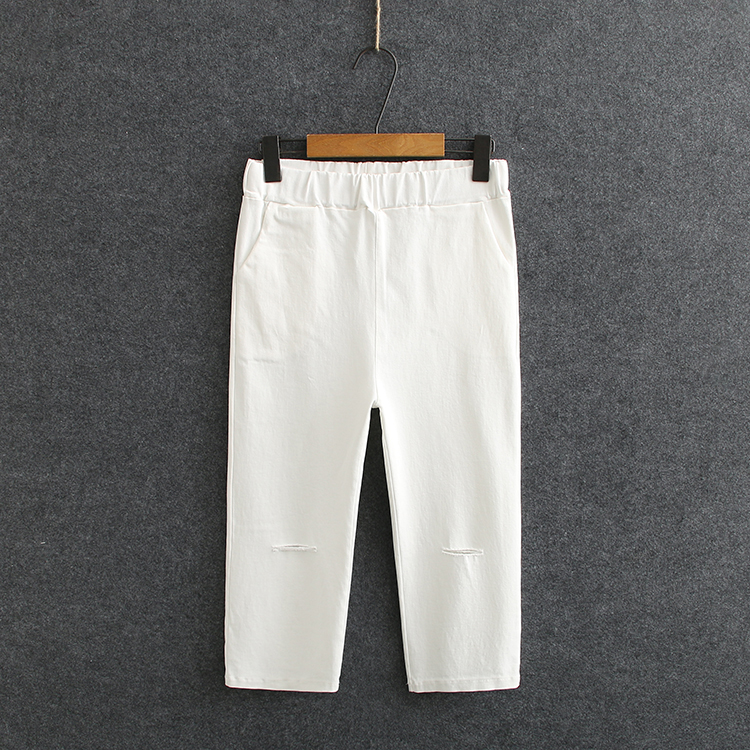 Y248胖妹大码破洞七分裤夏薄款高腰弹力修身显瘦外穿打底裤220斤