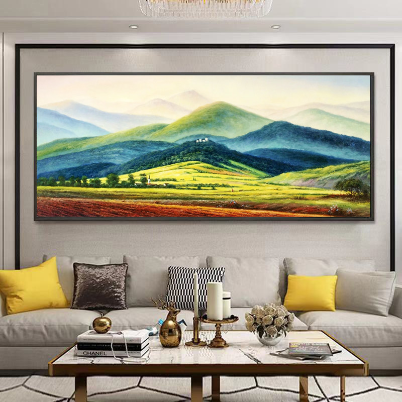 纯手绘油画美式巨人山风景画高山横版客厅餐厅办公室沙发背景挂画