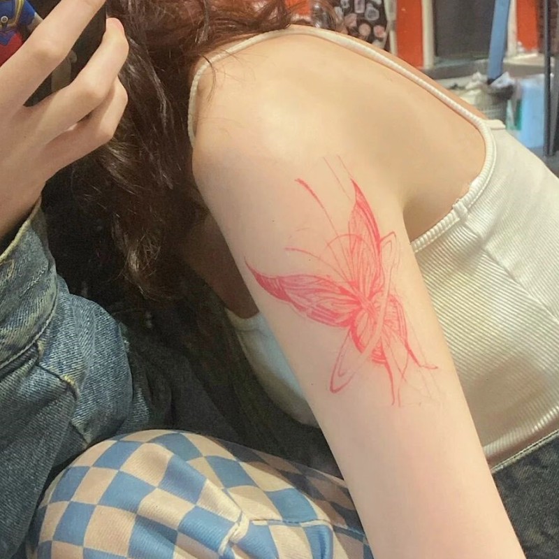 粉色甜酷蝴蝶结 女生胸口大腿花臂 小清新仙女个性防水持久纹身贴