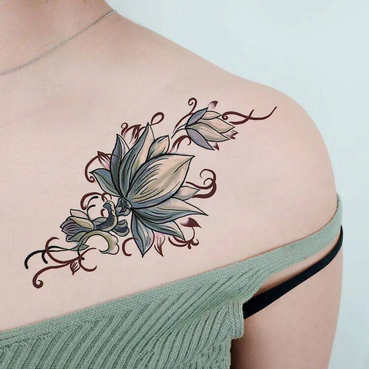 素花纹身贴 防水 女持久 诱惑性感 手臂纹身图案女个性酷花臂荷花