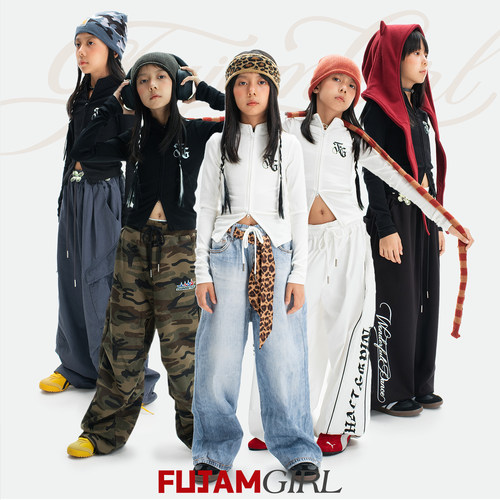 FUJAM儿童街舞潮牌爵士舞修身内搭长袖KPOP跳舞运动甜酷JAZZ衣服
