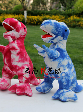 大理手工扎染蓝染霸王龙蓝色红色