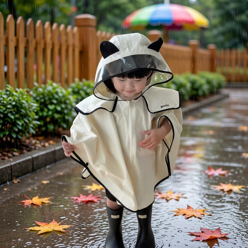 ins宝宝雨衣斗篷可外穿防水立体耳朵有拉链有前沿可挡雨户外