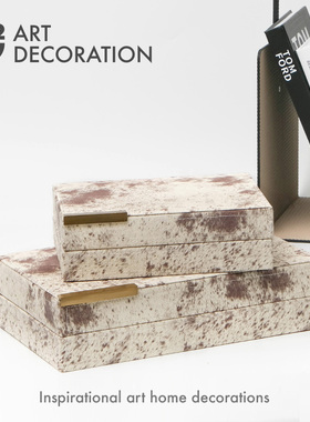 意式轻奢马毛皮革首饰盒收纳盒样板间别墅卧室梳妆台茶几装饰摆件