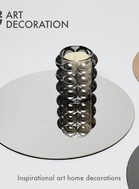 现代极简轻奢金属镜面不锈钢圆形托盘新房样板间酒柜装饰品摆件