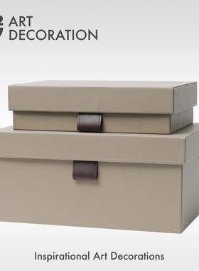 现代意式极简轻奢仿真皮储物收纳装饰盒样板房衣帽间展厅软装摆件