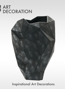 现代简约黑色创意三角拼接纹树脂花瓶样板间玄关客厅软装饰品摆件