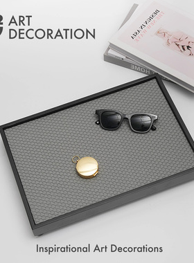 现代轻奢简约仿皮编织纹带脚托盘摆件家具样板间售楼部桌面装饰品