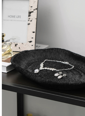 酒柜进门钥匙收纳盘子摆件黑白仿珊瑚样板房间家具软装饰品配饰