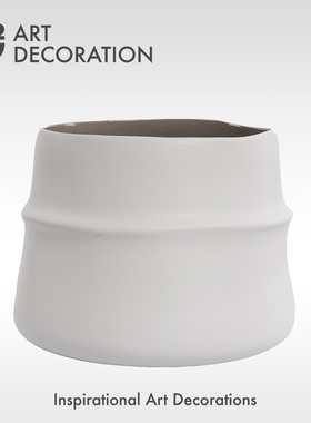 现代简约北欧手工陶瓷白色花器样板房间玄关茶几软装饰品摆件