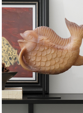 中古南洋风树脂雕塑摆件年年有鱼样板间售楼处玄关软装饰品