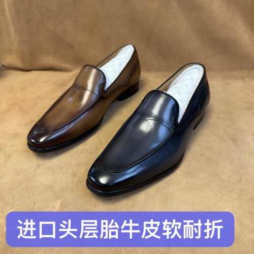 好货～撤柜品牌高端男一脚蹬皮鞋时尚进口胎牛皮柔软舒适D61D62