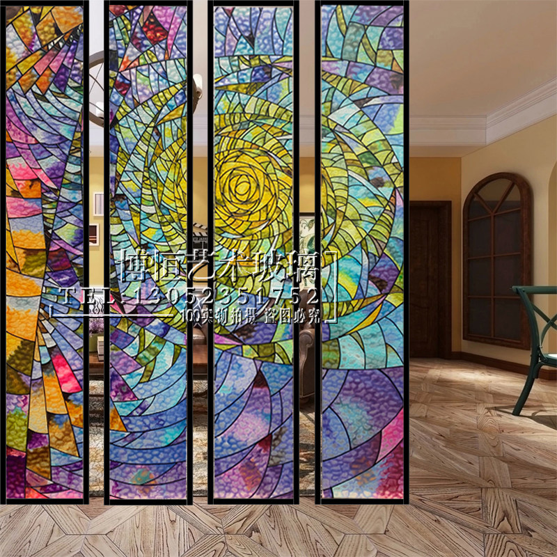 艺术玻璃 彩晶蒂凡尼教堂玻璃客厅隔断抽象星空走廊玄关吊顶屏风