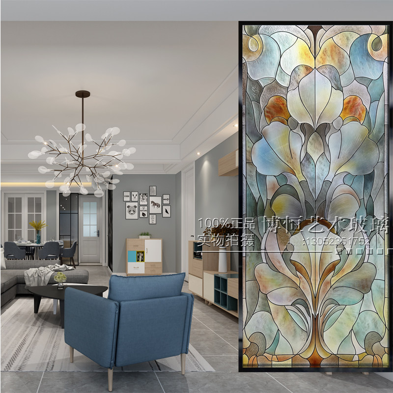 定制立体浮雕艺术玻璃客厅隔断，卫生间干湿分离工艺玻璃屏风玄关