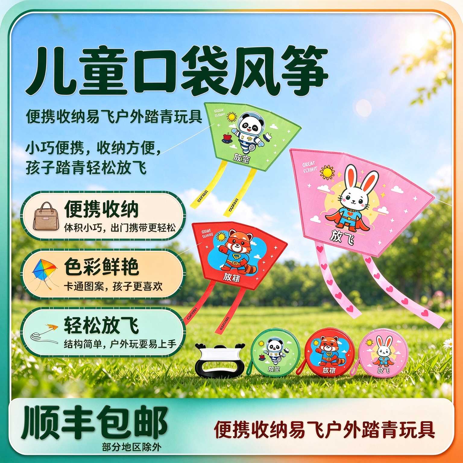 儿童口袋风筝便携式可收纳风筝幼儿园踏青易飞男女孩户外摆摊玩具