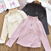 女童软糯半高领拉链百搭保暖糯糯衣中大儿童T恤打底衫 2026早春秋