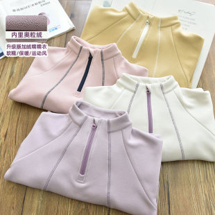 女童半拉链加绒卫衣套头儿童半高领加厚保暖发热糯糯衣打底衫 25冬