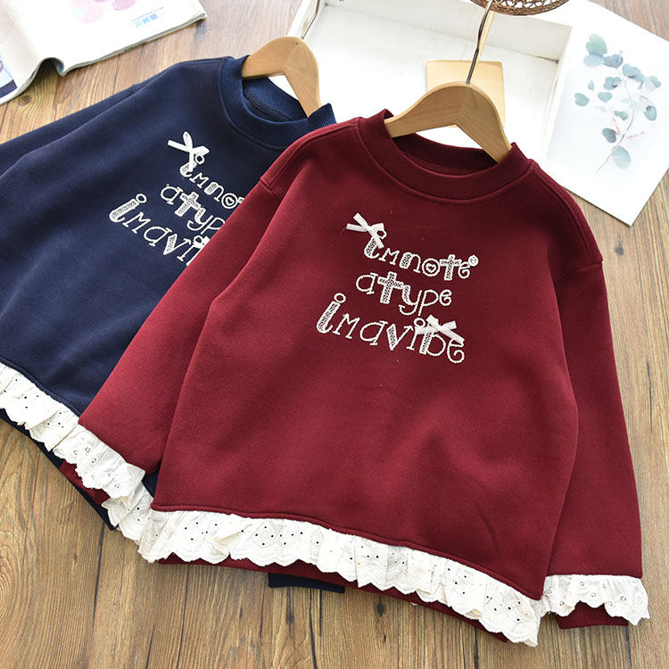 女童一体绒保暖加厚花边拼接字母卫衣 中大儿童套头圆领上衣冬,童装/婴儿装/亲子装,卫衣/绒衫,淘宝优惠券,粉丝福利购,淘宝优惠卷