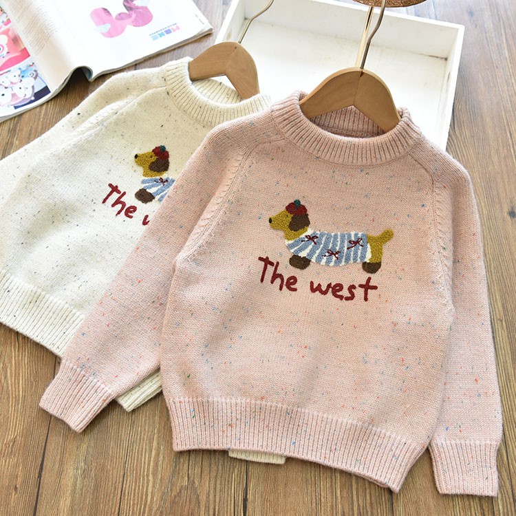 韩系可爱|女童洋气彩纱狗狗毛衣儿童加厚保暖针织衫上衣2024秋冬