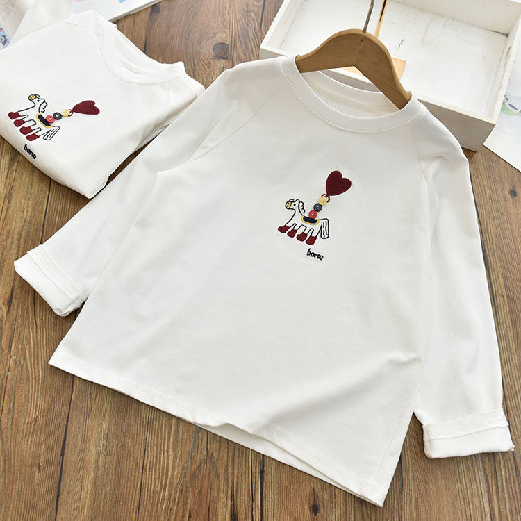 26春新款|女童简约大方彩扣刺绣小马打底衫 中大儿童长袖T恤上衣,童装/婴儿装/亲子装,T恤,淘宝优惠券,粉丝福利购,淘宝优惠卷